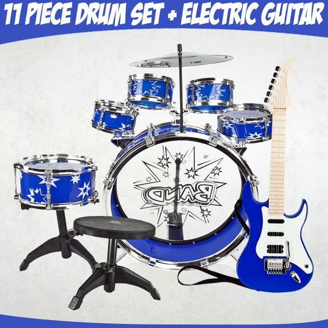 Drum Set Electric Guitar Musical Instruments Toy Educational Playset 