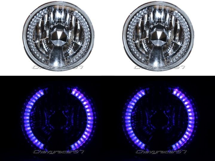   BLUE PURPLE LED HALO ANGEL EYES HEADLIGHT CRYSTAL H4 LIGHT BULBS PR