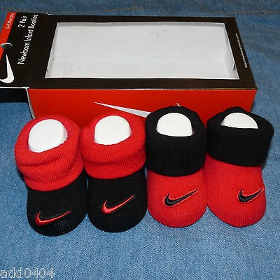 Pairs NIKE SWOOSH Baby Boy Booties Socks Red & Black 0 6 M Newborn 