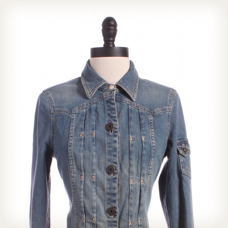 MARC JACOBS Pleated Denim Jacket Sz 4 Top Blue