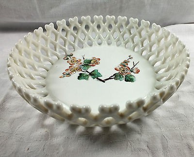 Vintage Challinor Taylor Milk Glass Lattice Edge Bowl With Trumpet 