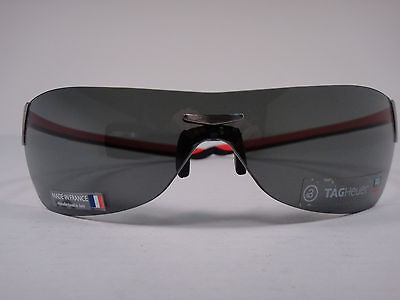 TAG HEUER SQUADRA SUNGLASSES 5504 101 BLACK/RED FRAME & GREY LENS NEW 