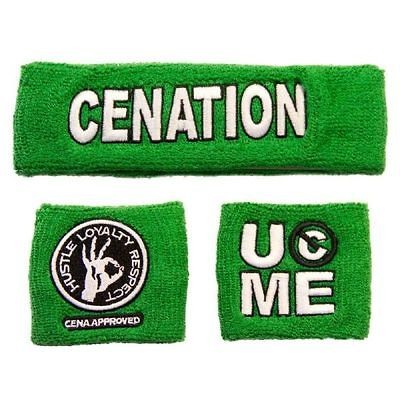 JOHN CENA Salute the Cenation Green Headband Wristbands Set NEW