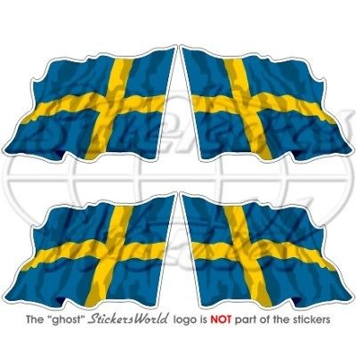 SWEDEN Swedish Waving Flag 2 Bumper Helmet Stickers x4