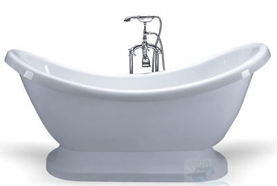   Victorian Style Pedestal Soaking Bathtub Tub with High Backs + Faucet