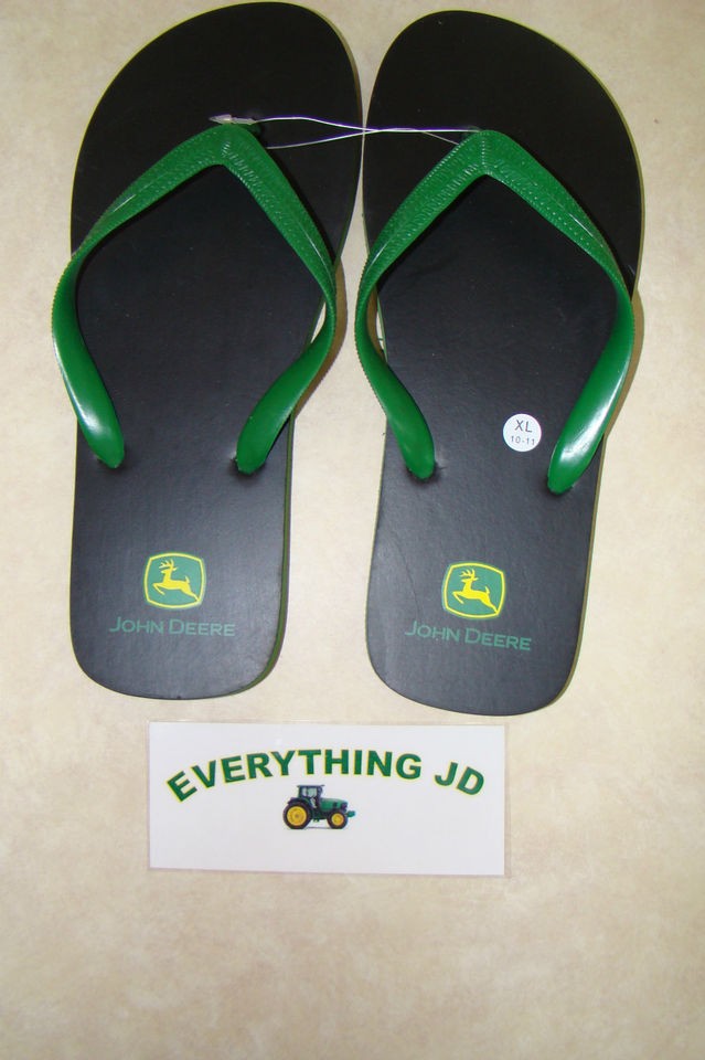 Mens Black/Green John Deere Flip Flops 
