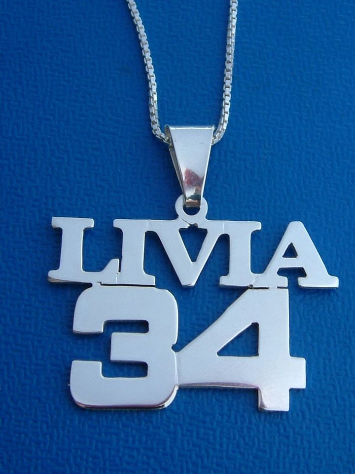 Football Jersey Name Necklace Number for Player Sterling Silver 