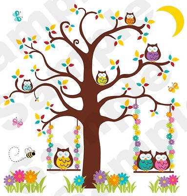   OWL TREE BUTTERFLY BABY NURSERY KIDS ROOM WALL MURAL STICKERS DECALS