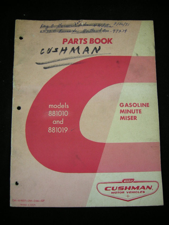 Cushman Parts Manual 881010 881019 Gas Minute Miser