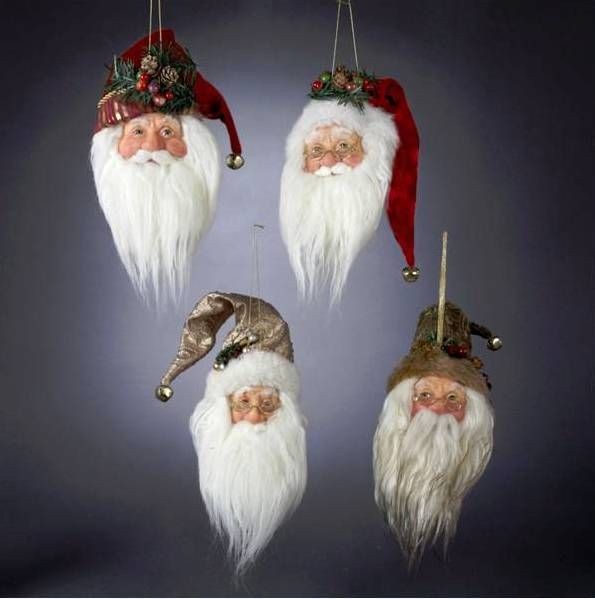 JACQUELINE KENT 4 ASSORTED SANTA HEAD ORNAMENTS, FREE S/H, NIB