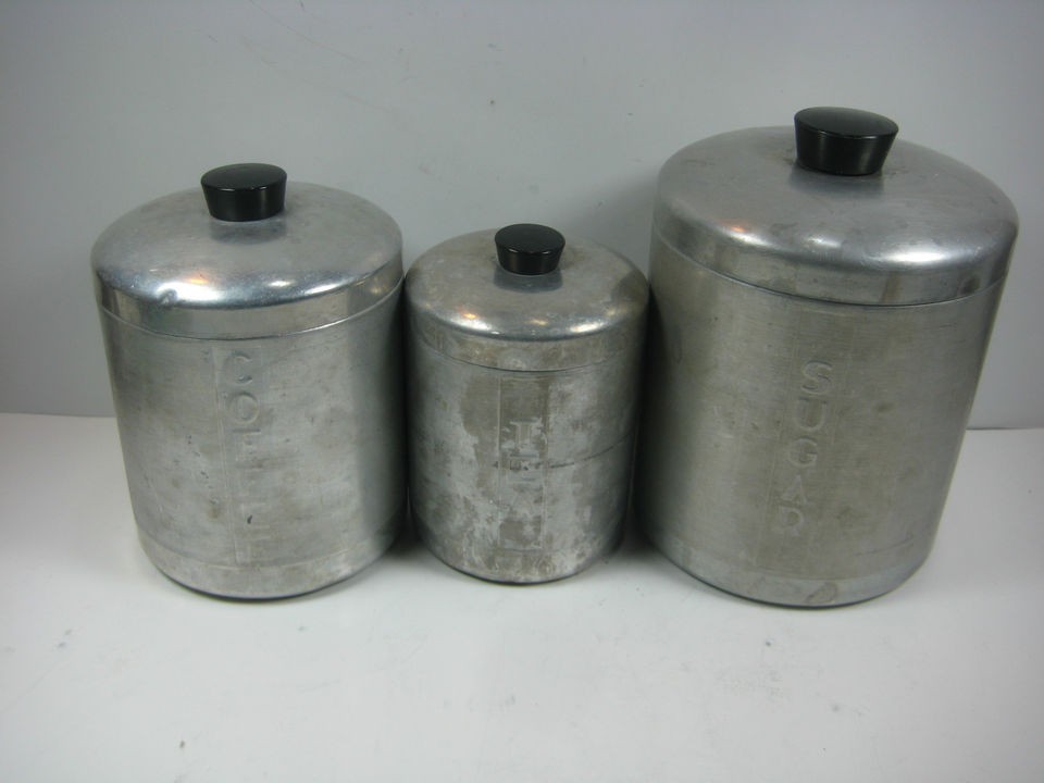 Vintage Kromex Pantry Partners 3 Canisters Spun Aluminum Mid Century 