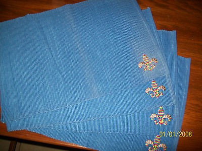   DE LIS EMBROIDERED KITCHEN PLACE MATS BLUE 4 MARDI GRAS COLORS NICE