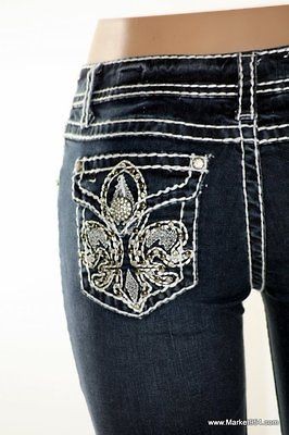 LA Idol Jeans BERMUDA Dark Blue Denim Rhinestone Thick Stitch women 