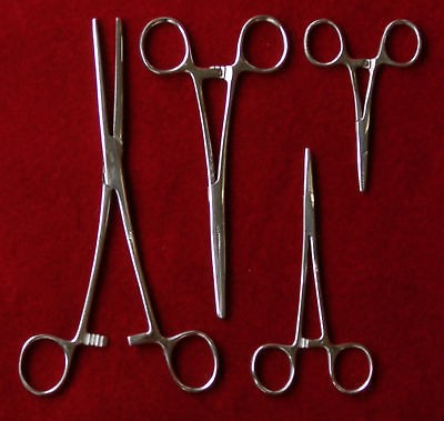 HEMOSTATS / LOCKING FORCEPS 4 Piece Straight Set 3 1/2   8 Stainless 