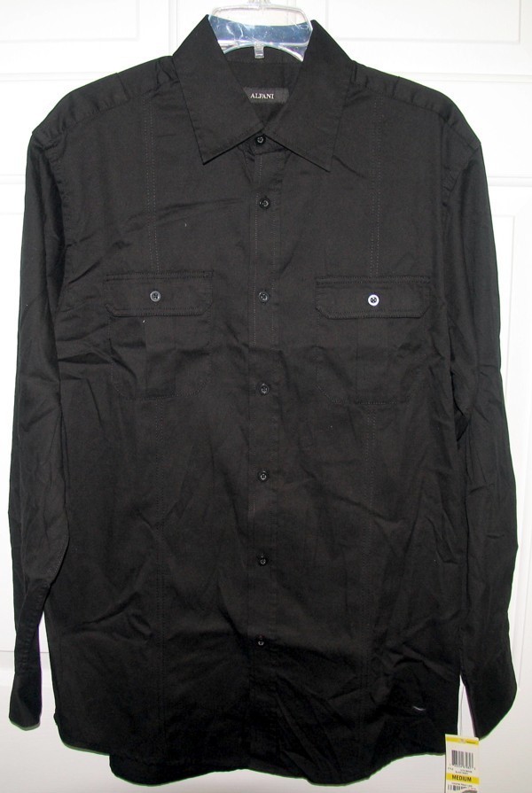 NWT MENS ALFANI L/S BUTTON UP SHIRT 2 POCKETS $50