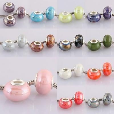 BULK MURANO CERAMIC PORCELAIN BIG HOLE CHARM BEADS FINDING FIT 