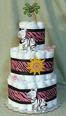   Diaper Cake ZEBRA, Jungle,,Zoo, Safari Animals Baby Shower Centerpiece