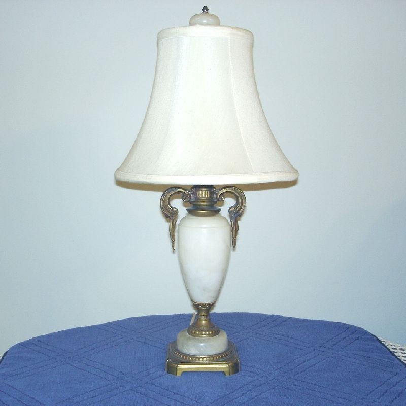 TABLE LAMP VINTAGE ALABASTER & BRASS BODY, BASE & FINIAL