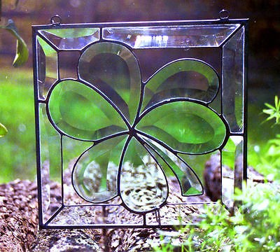 Stained Glass Beveled Shamrock Panel   Sun Catcher