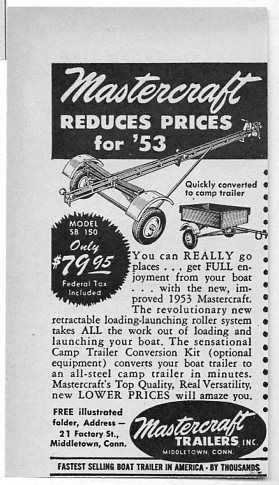 1953 Vintage Ad Mastercraft Boat Trailers Converts to Camp Trailer 