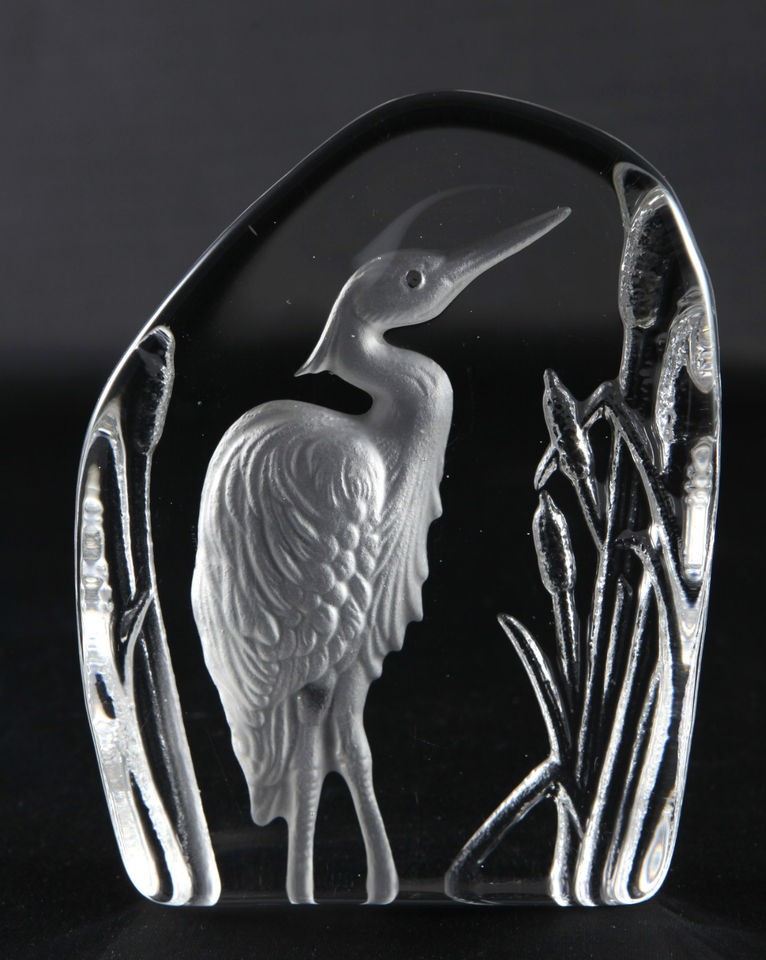 Lead Crystal Heron and Reeds Paperweight Wedgwood Acid Etched