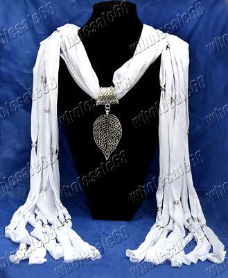   Cotton Necklace pashmina leaf Scarf silver P pendant Shawl Wrap