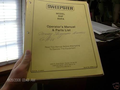 sweepster RHF RHFA sweeper operator part manual