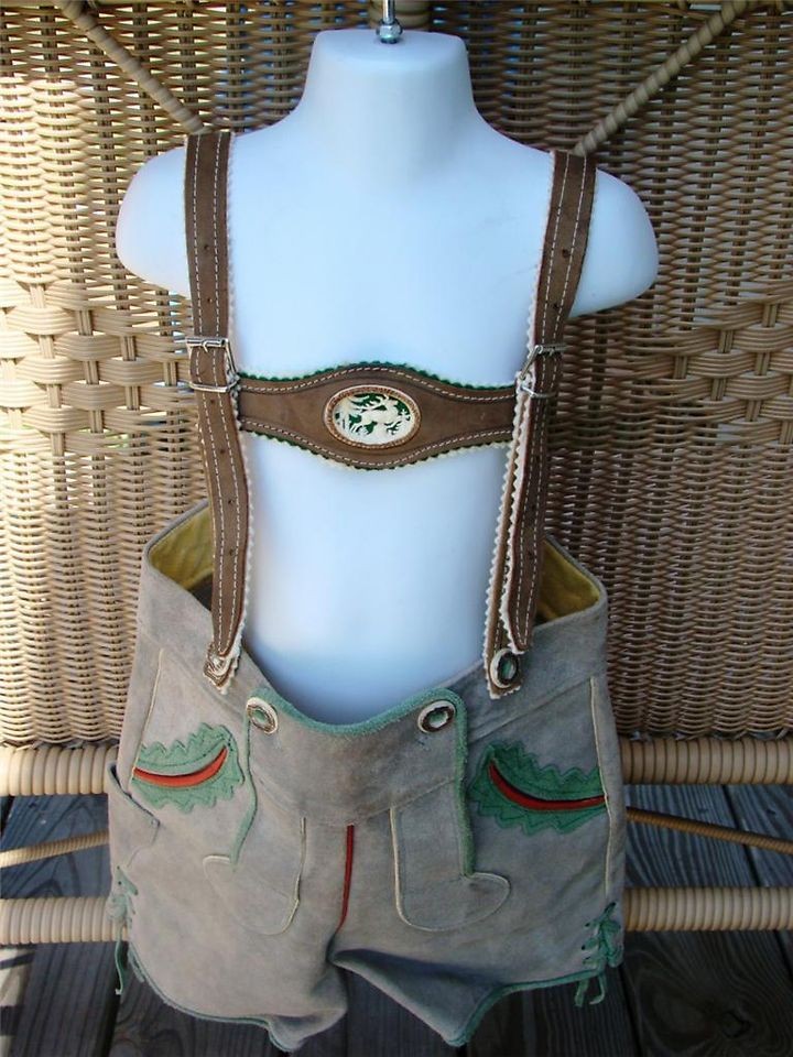 GERMAN LEDERHOSEN SUSPENDERS CHILDS SUEDE AUTHENTIC GREY GREEN TRIM *