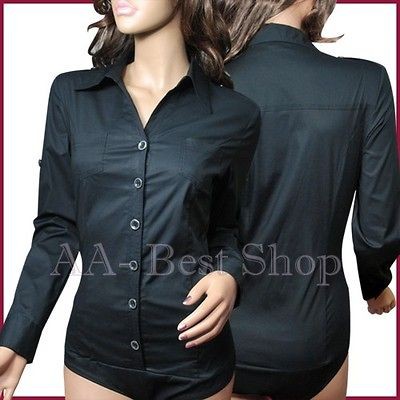 Sexy Bodysuit Bust pockets Blouse Jumpsuit Black  (M )