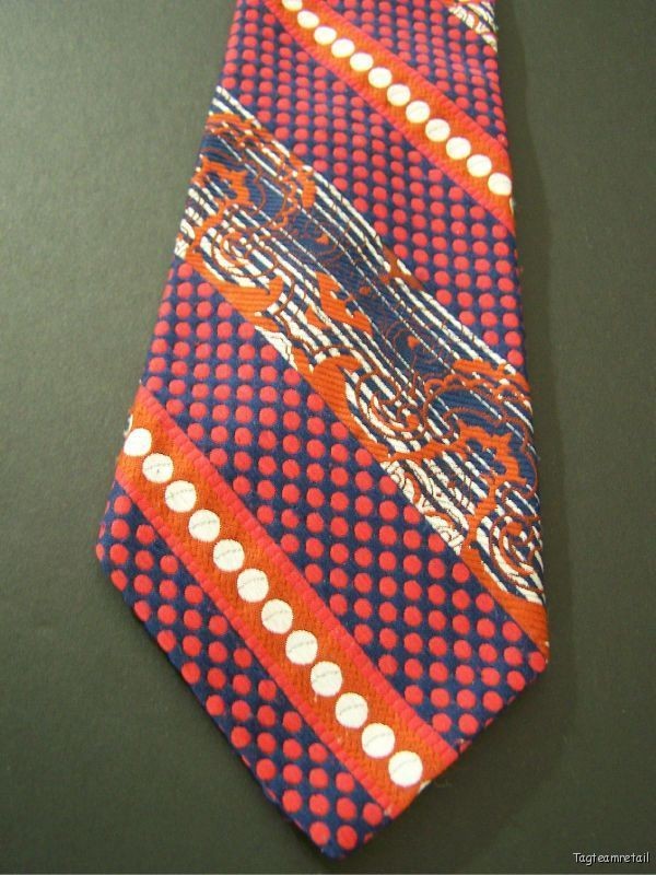 LONGCHAMPS Mens VTG extra wide necktie tie red with dots