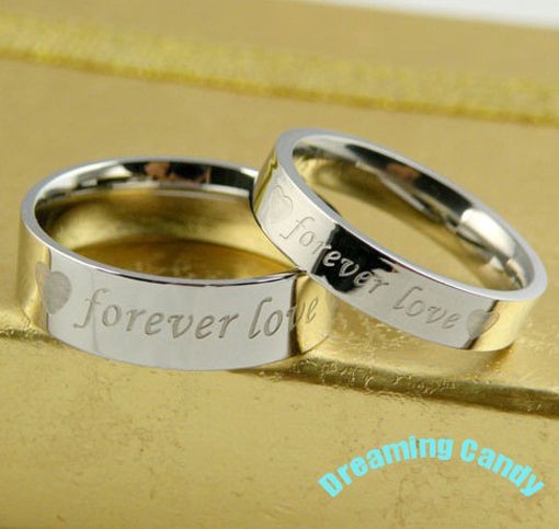 Made in Korea FOREVER LOVE Heart Engraved Couple Rings fine Stainless 