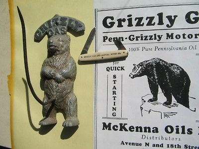   GRIZZLY GAS McKenna Oils Saskatoon Sask bear Invoice holder 3 D sign