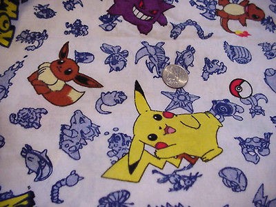 LAST PIECE SUPER RARE WHITE POKEMON FABRIC denim COTTON 61 X 45 