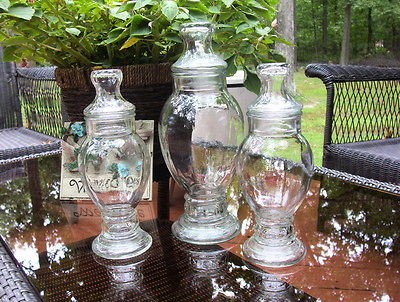 VINTAGE GLASS APOTHECARY JARS PHARMACY WEDDING CANDY DISH TERRARIUM 