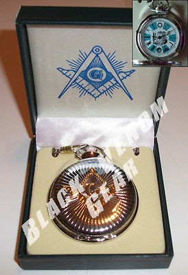   Secret Society Pocket Watch with Masonic Symbols in Hard Gift Box