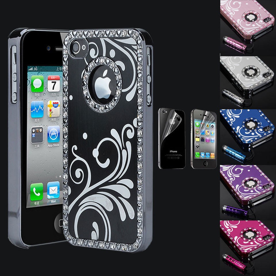 Aluminum Metal Diamond Chrome Hard Case Cover For iPhone 4 4S+Screen 