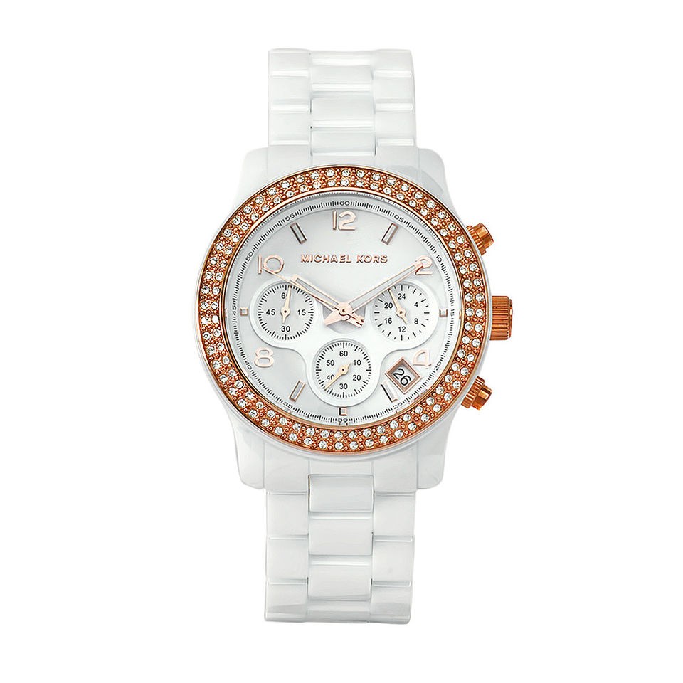 Michael Kors Womens MK5269 White Ceramic Quartz Chronograph Two Tone 