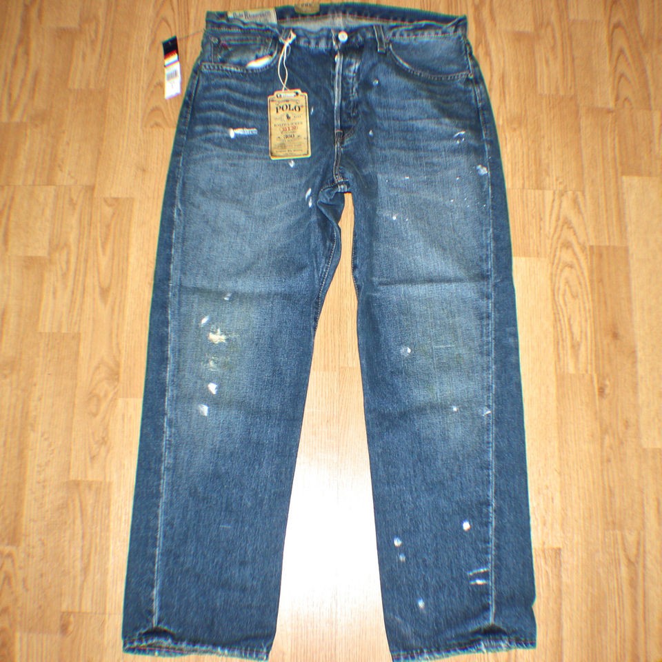 Mens RALPH LAUREN Button Fly Ripped Carpenter Jeans Pants New$95 W34 