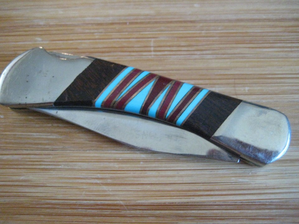 Native New Mexico single blade Turquoise inlay/ knife NICE