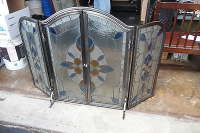 DALE TIFFANY FIREPLACE SCREEN, LAVENDER/LIME/​TANGERINE ART GLASS 