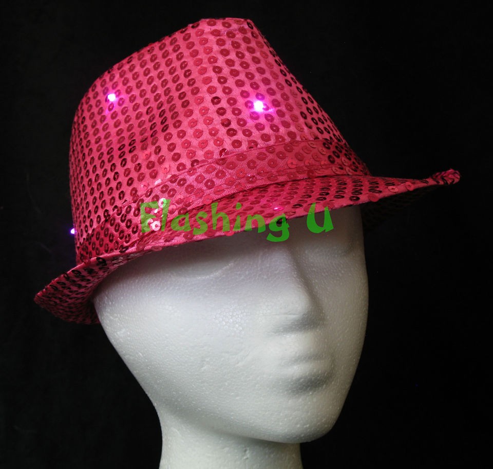 Light up PINK FEDORA HAT Flashing LED New Years Party BLINKING Dance 