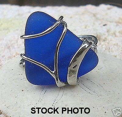   COBALT SAPPHIRE BLUE SEAGLASS SILVER RING + FREE SEAGLASS GIFT