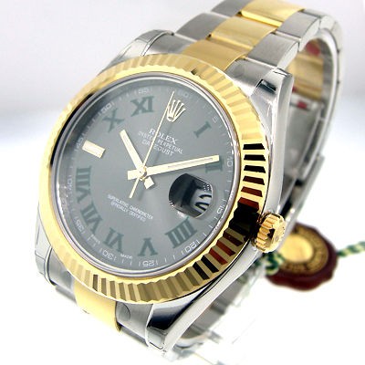   MENS 41 mm ROLEX DATEJUST ll GREY DIAL GREEN ROMAN MODEL # 116333