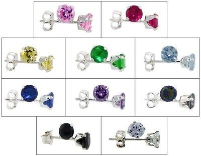 Sterling Silver CZ Stud Earrings 4mm Brilliant Cut