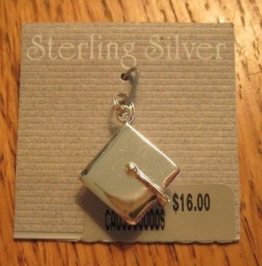   Silver Graduation Cap w Tassel Charm for Bracelet w Original Card