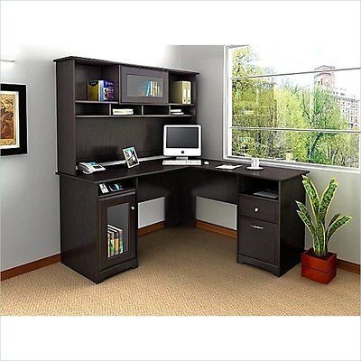 Bush Furniture Cabot L Shape w/Hutch Espresso Oak Computer Desk