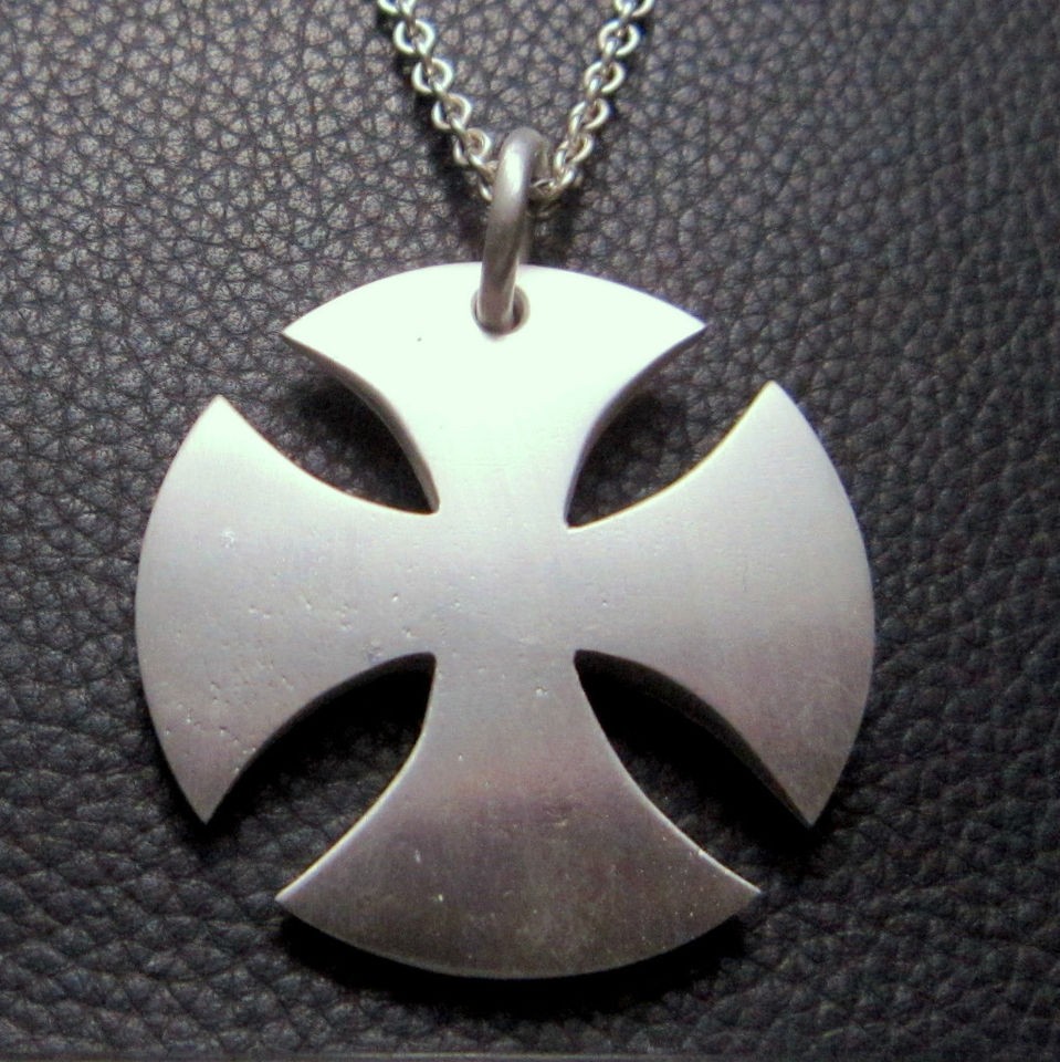 MJG SILVER XL IRON MALTESE TEMPLAR CROSS PENDANT @ 40MM. BIKER 