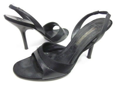 NARCISO RODRIGUEZ Black Satin Leather Slingback Pumps 8