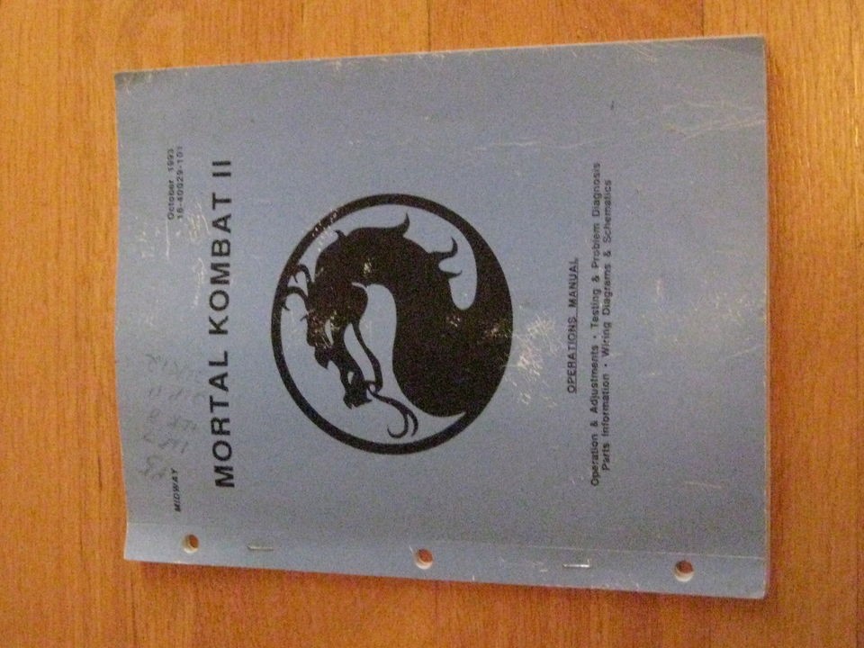 Mortal Kombat II Arcade Videogame Operations Manual, Midway 1993