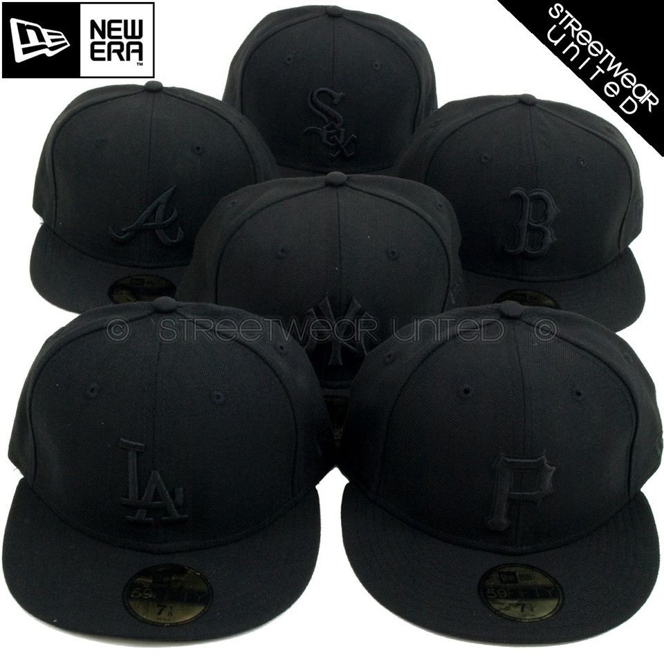 New Era Plain Black On Black 59Fifty Flat Fitted Caps